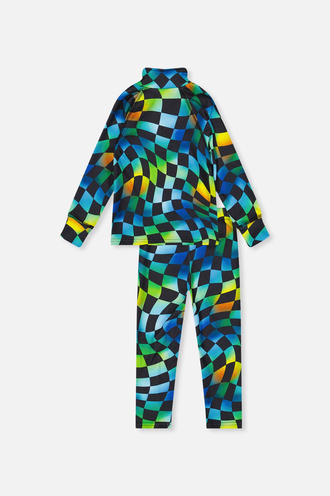 Two Piece Thermal Underwear Blue Checkered Print: 5