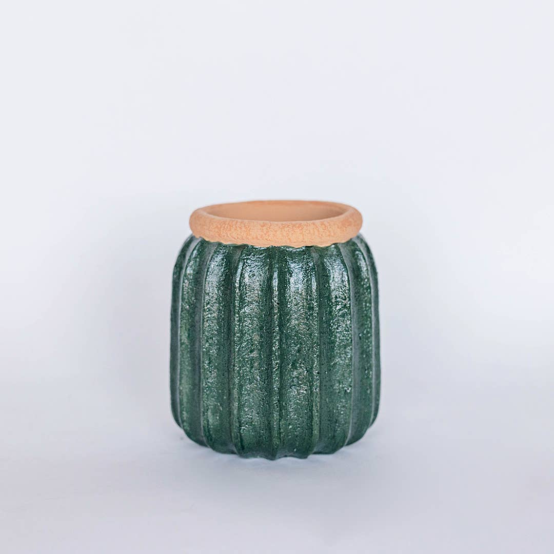 Green Ribbed Cement Vase
