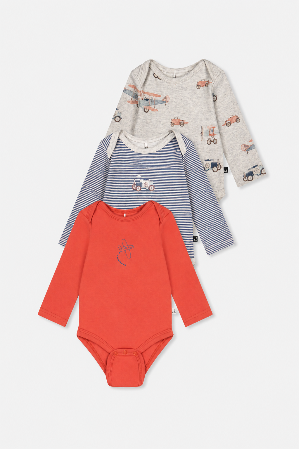Three Pack Organic Cotton Onesie Beige Printed Airplanes: 12m