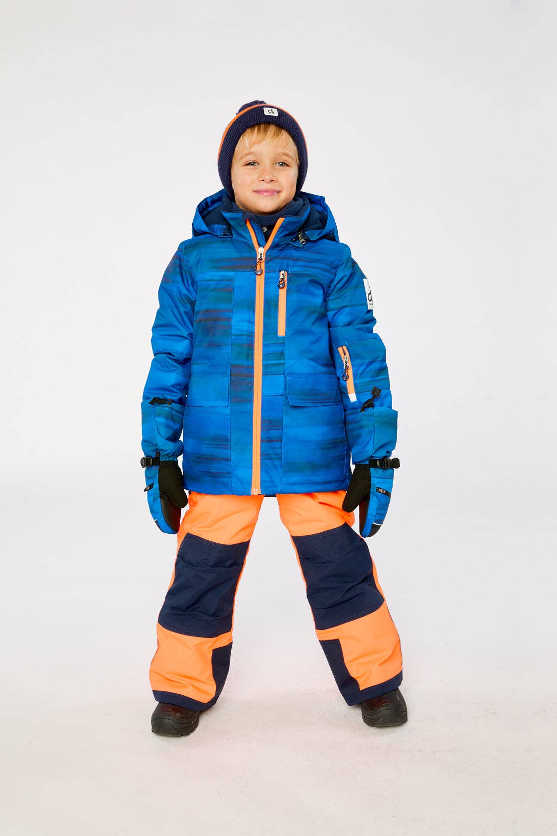 Two Piece Play Snowsuit Navy Blue And Orange With Orange Pants: 7