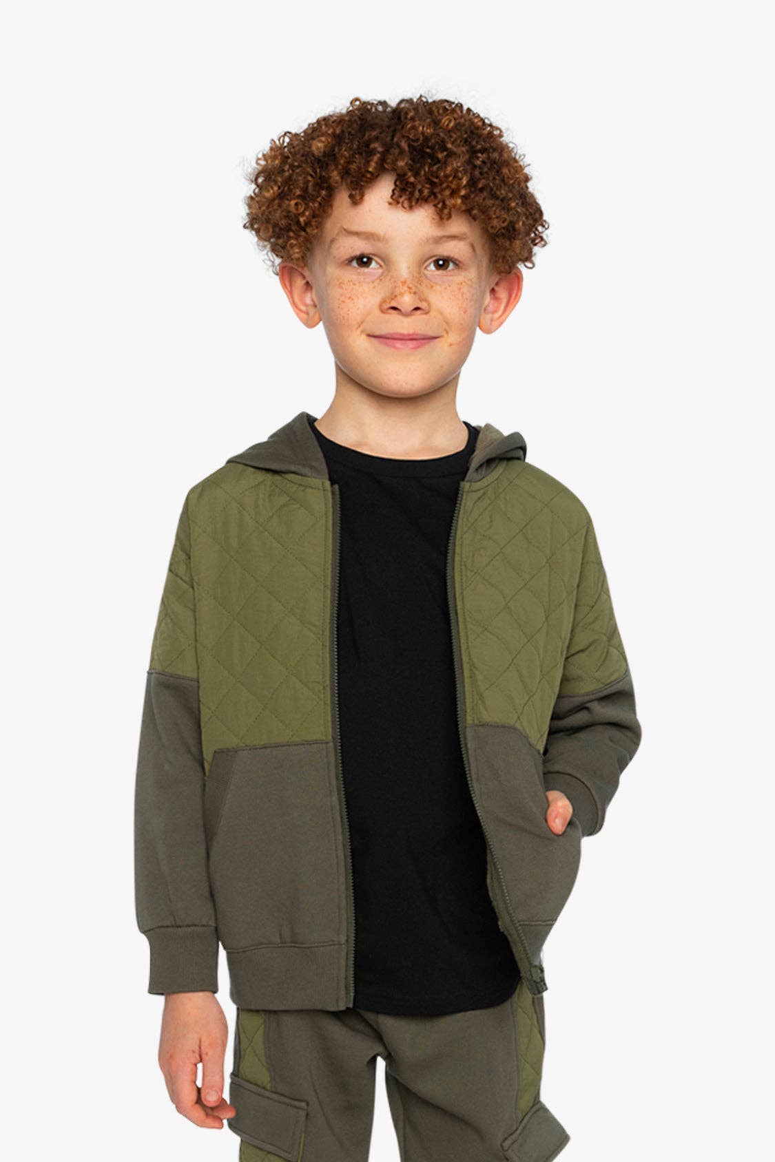 Full Zip Hooded Bi-Material Cardigan Green: 7