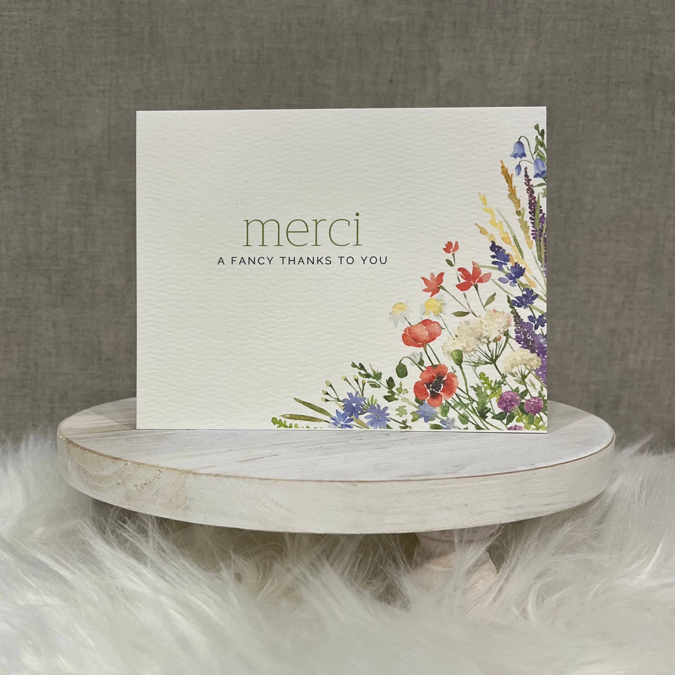 "Merci" Floral Thank You Card - Includes Kraft Envelope: Square