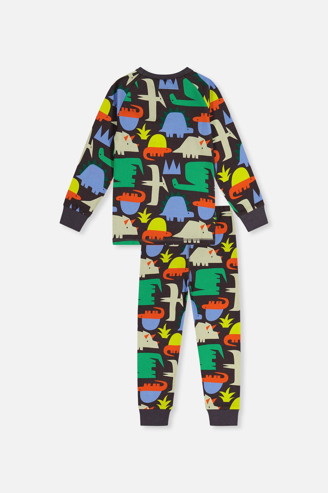Organic Cotton Two Piece Pajama Set Black Dinosaur Print: 6