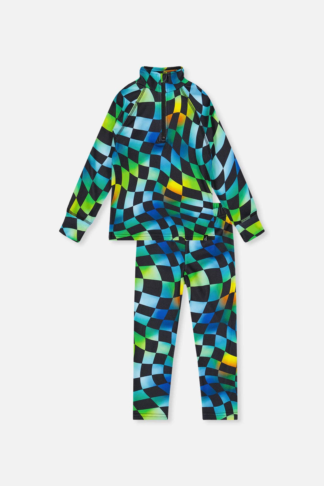 Two Piece Thermal Underwear Blue Checkered Print: 4