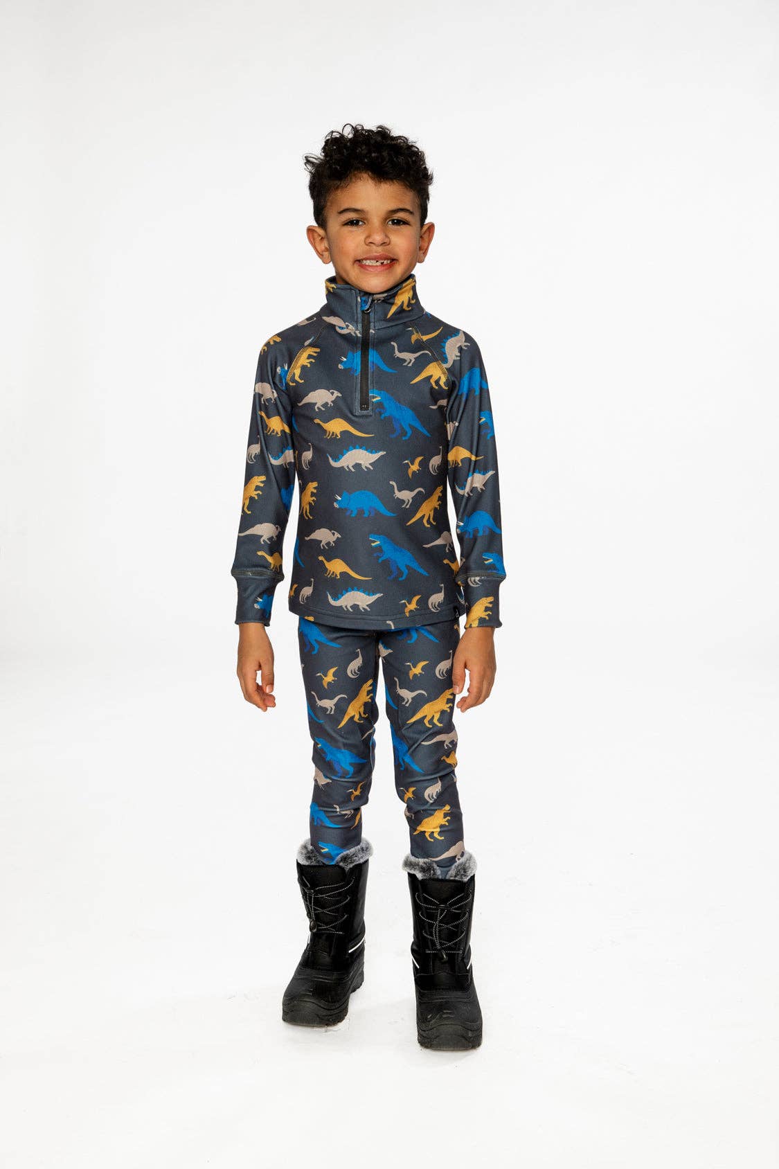 Two Piece Thermal Underwear Grey And Blue Dinosaur Print: 6