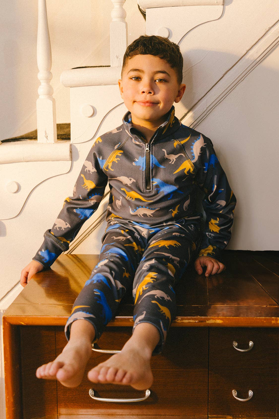 Two Piece Thermal Underwear Grey And Blue Dinosaur Print: 6