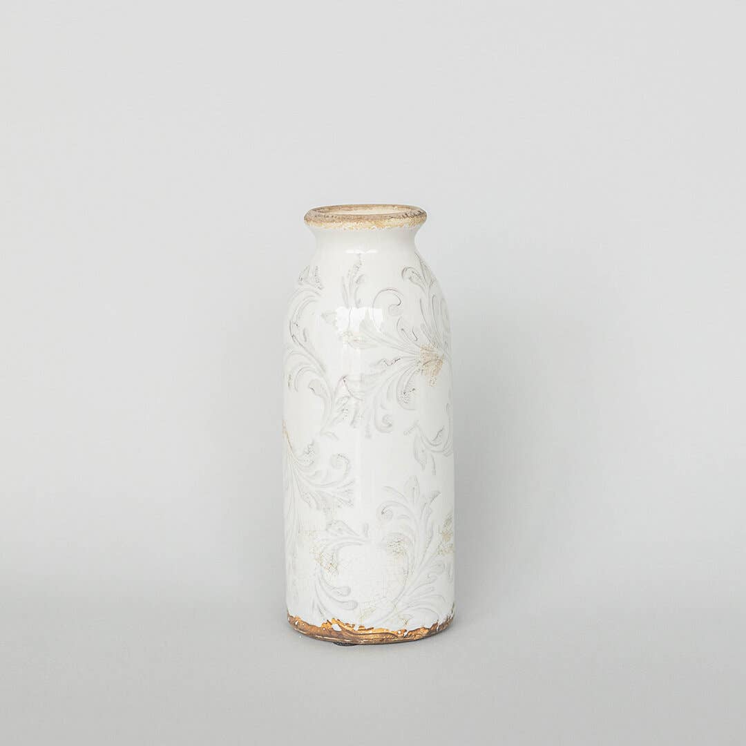 Tall Ceramic Vase With Floral Design