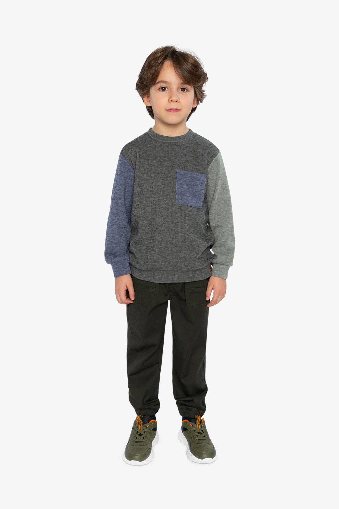 Colorblock Brushed Jersey Top With Chest Pocket Grey Brown: 5