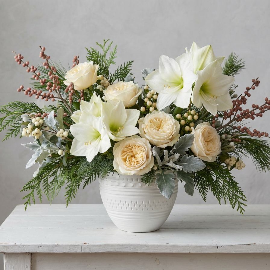 Ivory & Amaryllis Vase Arrangement