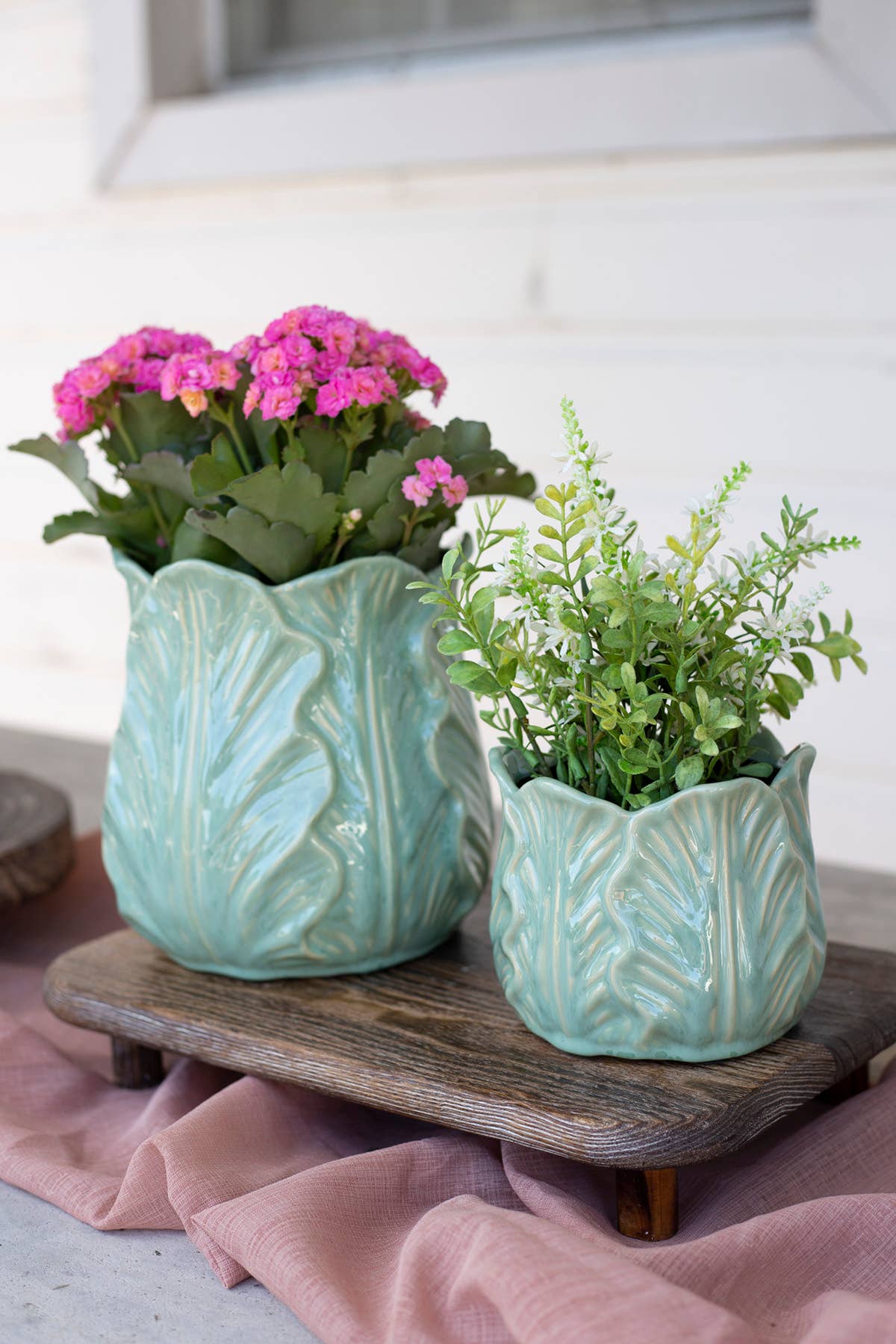 GREEN CABBAGE POT LARGE: Ceramic