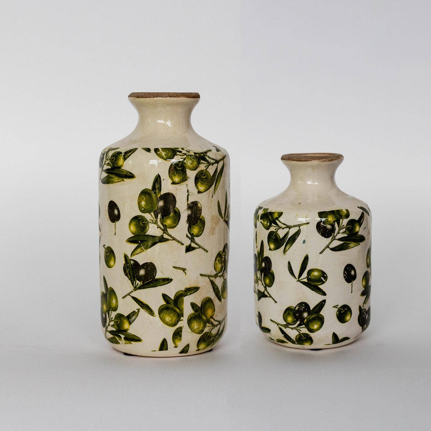 Tall Ceramic Vase With Floral Design, Large