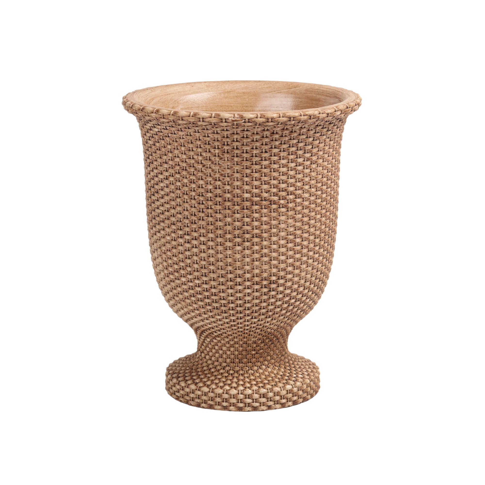 BASKETWEAVE CEMENT TALL URN LARGE