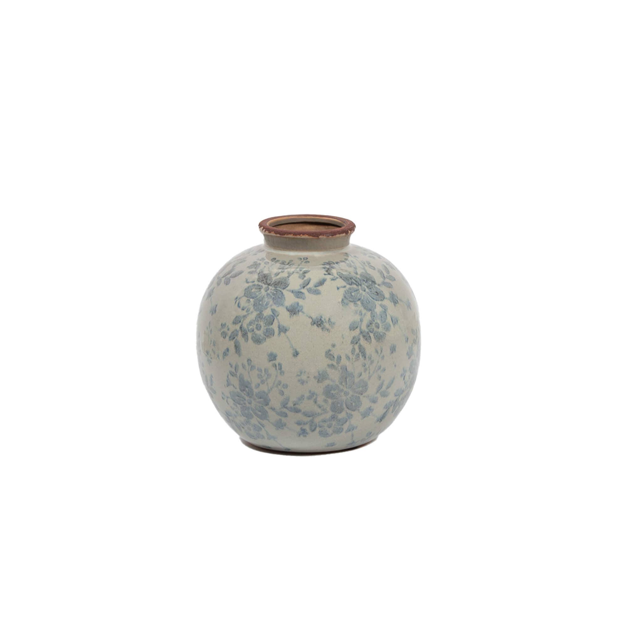 ROUND VASE WITH BLUE FLORAL PATTERN