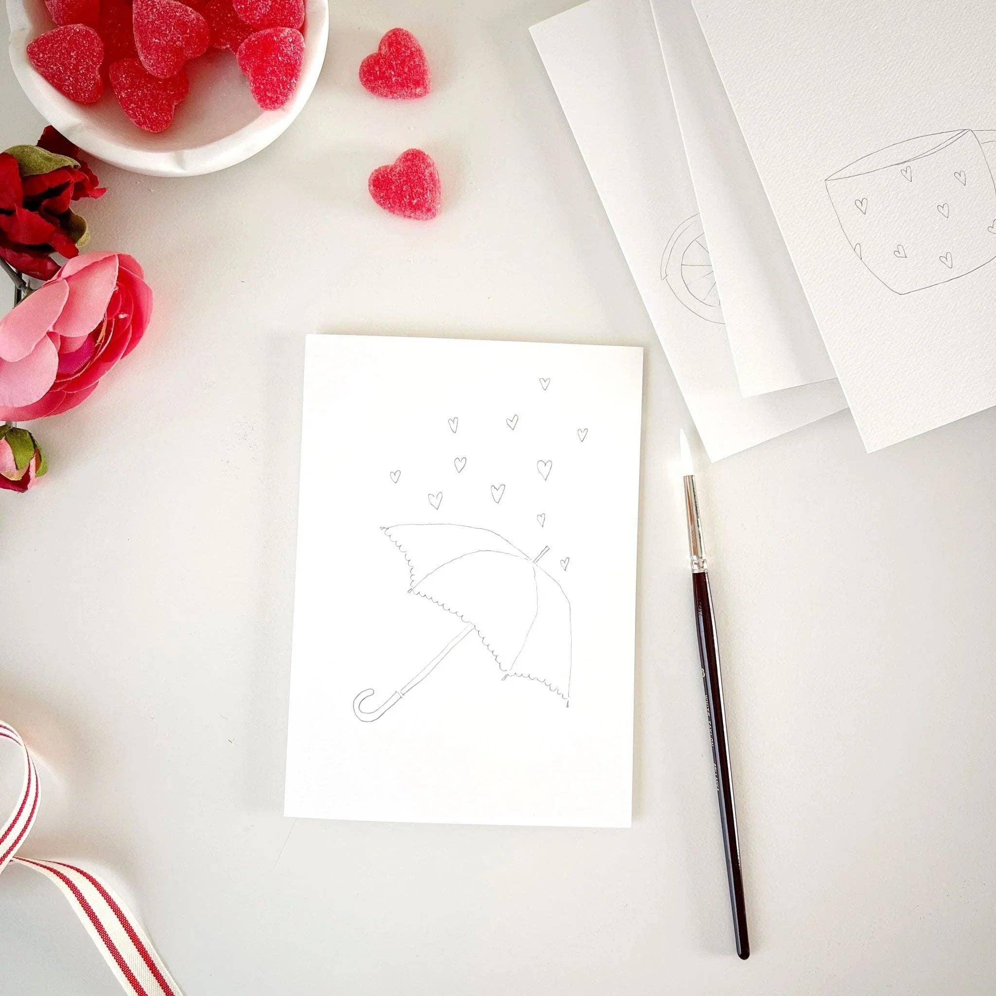Love sweet love paintable watercolor notecard set