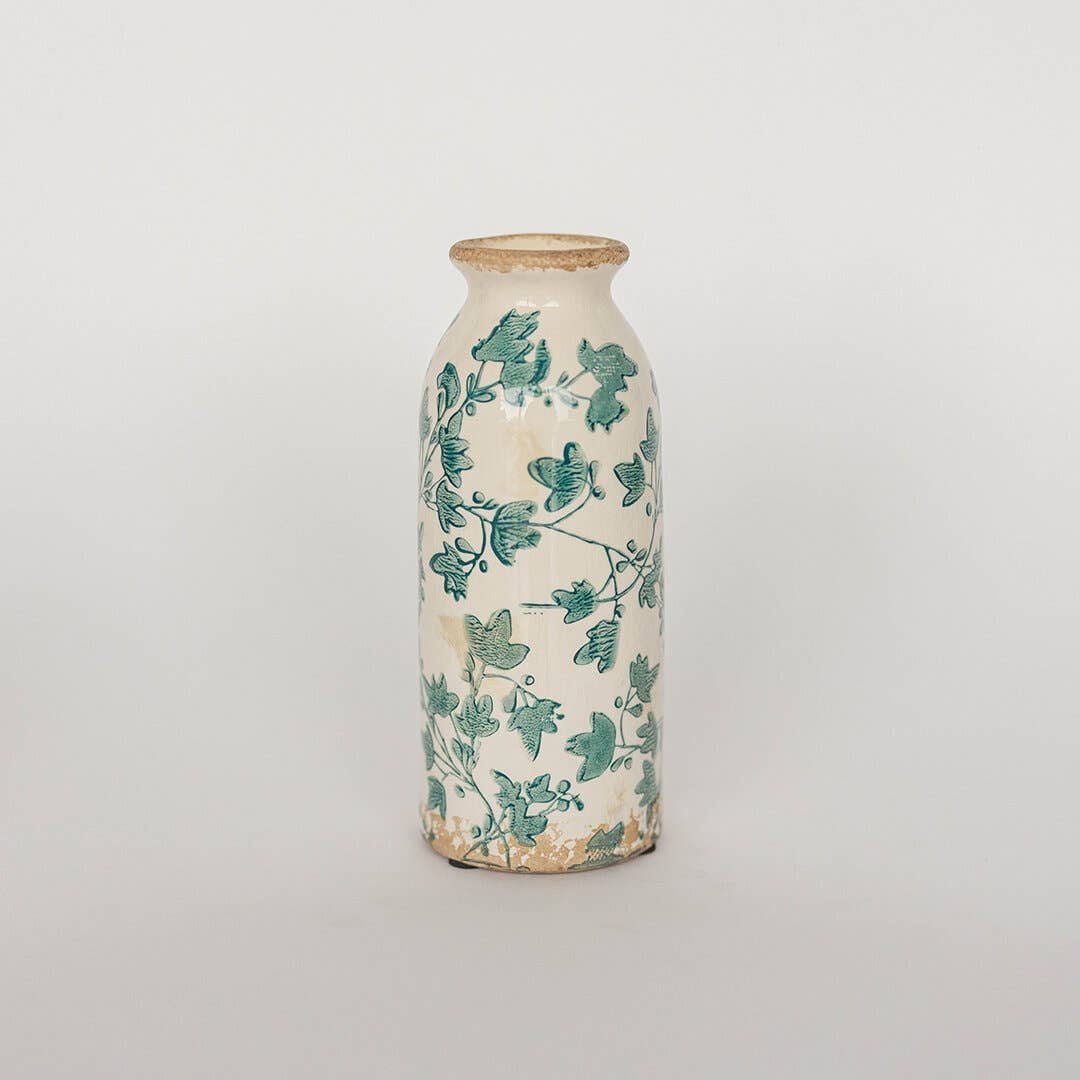 Tall Ceramic Vase With Floral Design