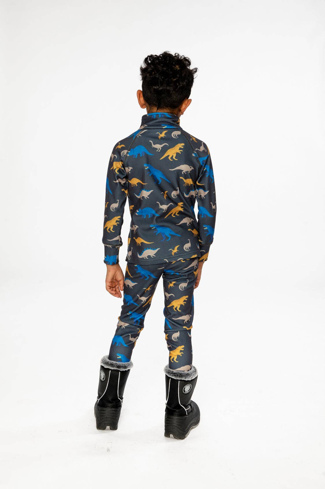 Two Piece Thermal Underwear Grey And Blue Dinosaur Print: 6
