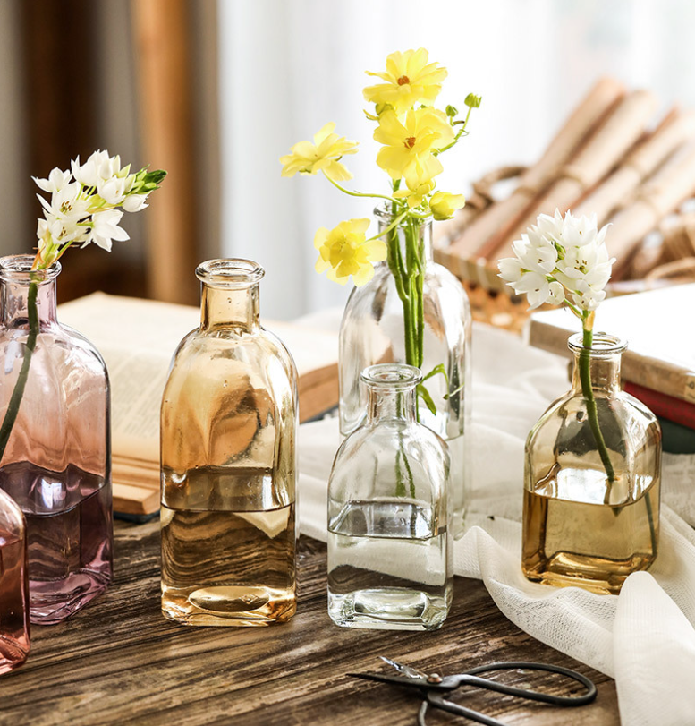 Colorful Bud Vase Set, Small Vases for Centerpieces Set of 2: Clear