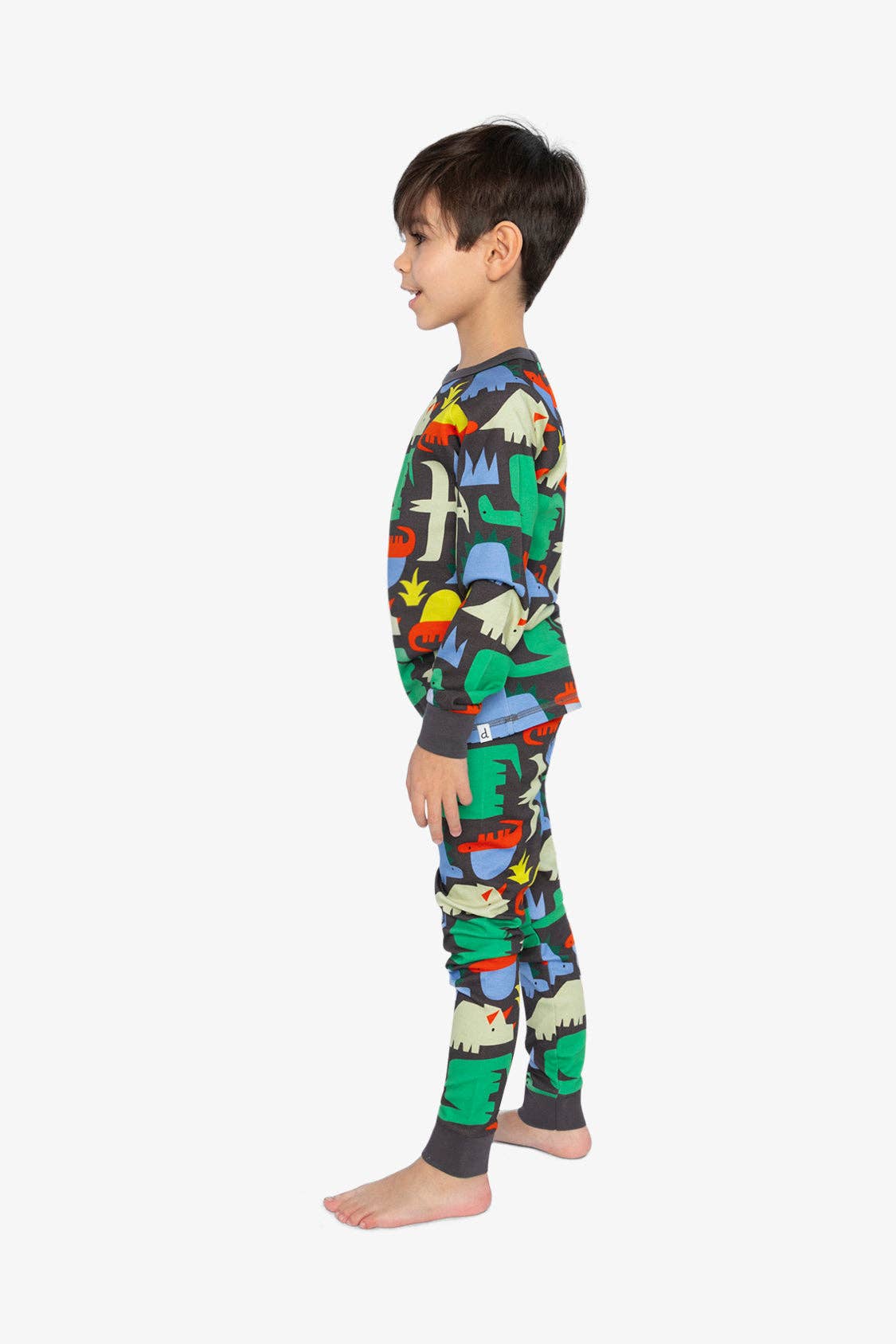 Organic Cotton Two Piece Pajama Set Black Dinosaur Print: 6