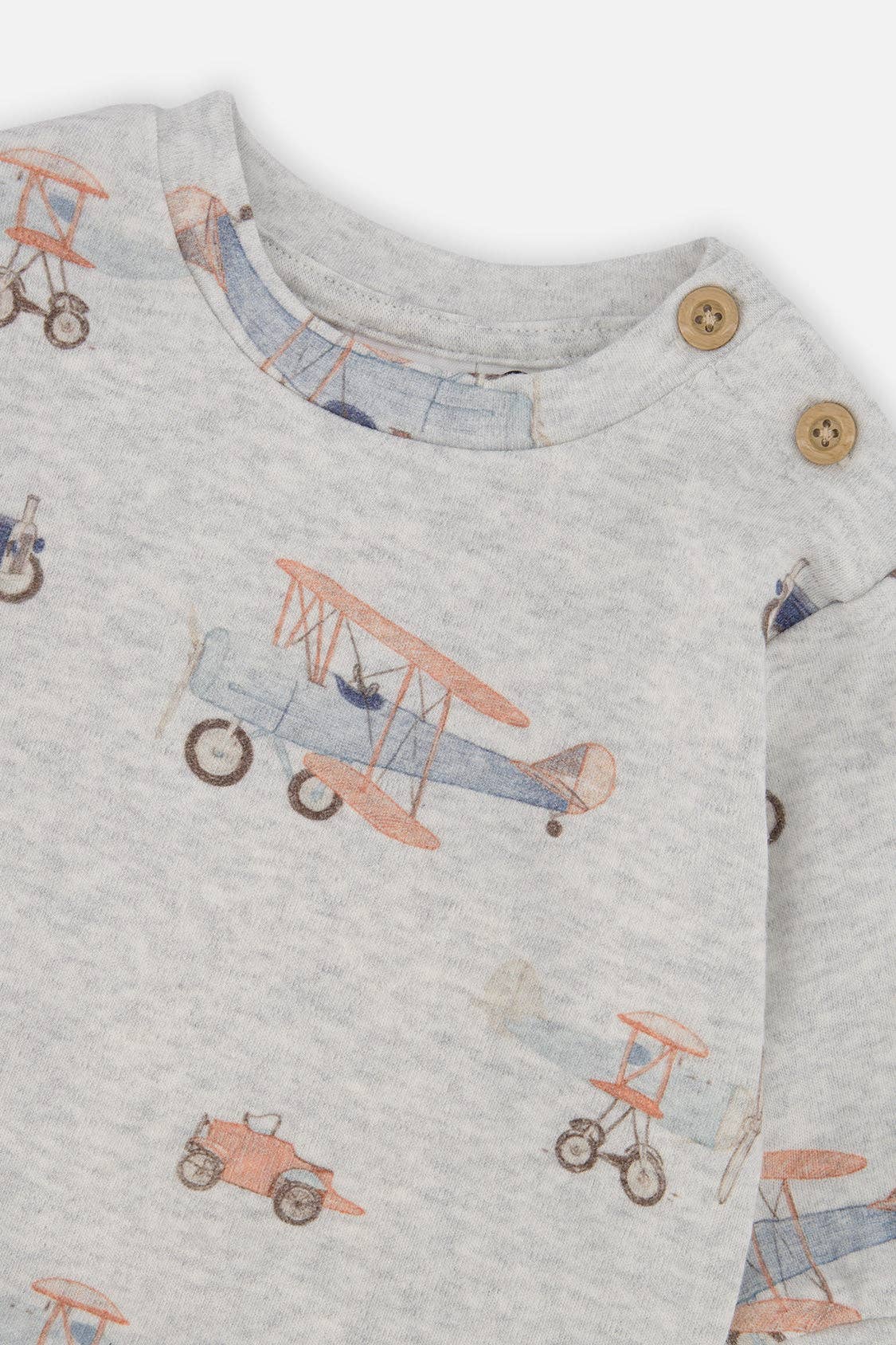 Organic Cotton Pants And Top Set Beige Printed Airplanes: 12m