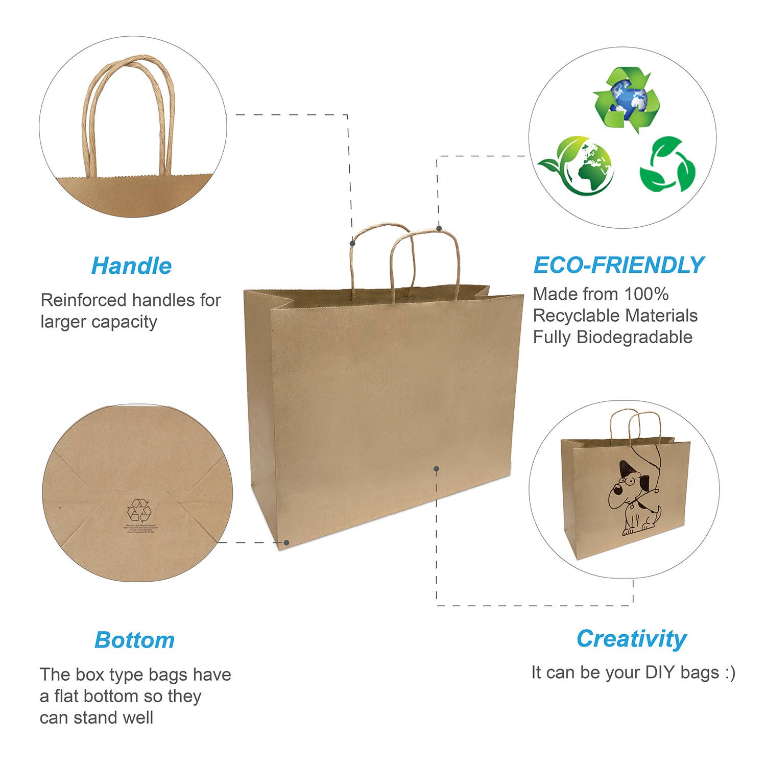 Vogue 16x6x12 inches Kraft Paper Bag Twisted Handles: 250 bags - $0.4/pc