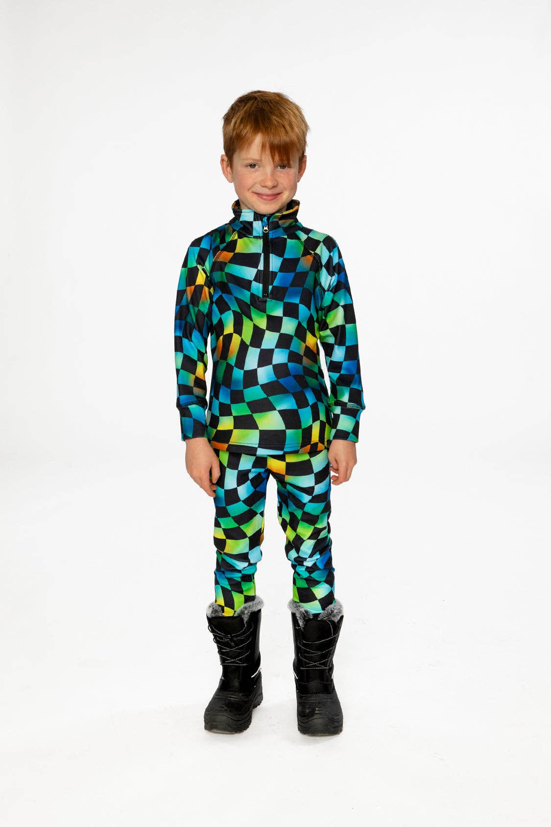 Two Piece Thermal Underwear Blue Checkered Print: 4