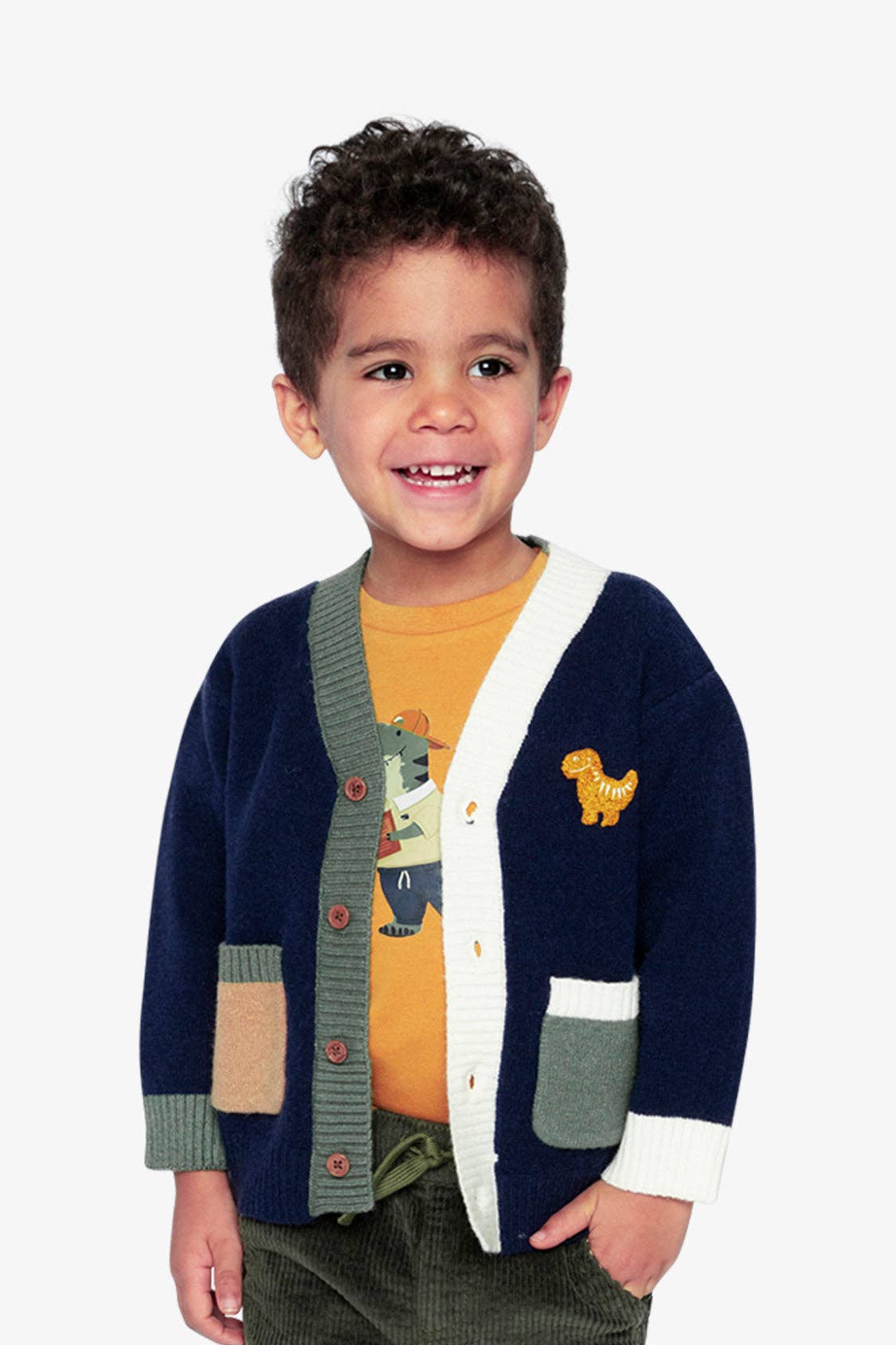 Knit Cardigan With Dino Dark Blue, Green And Yellow: 6