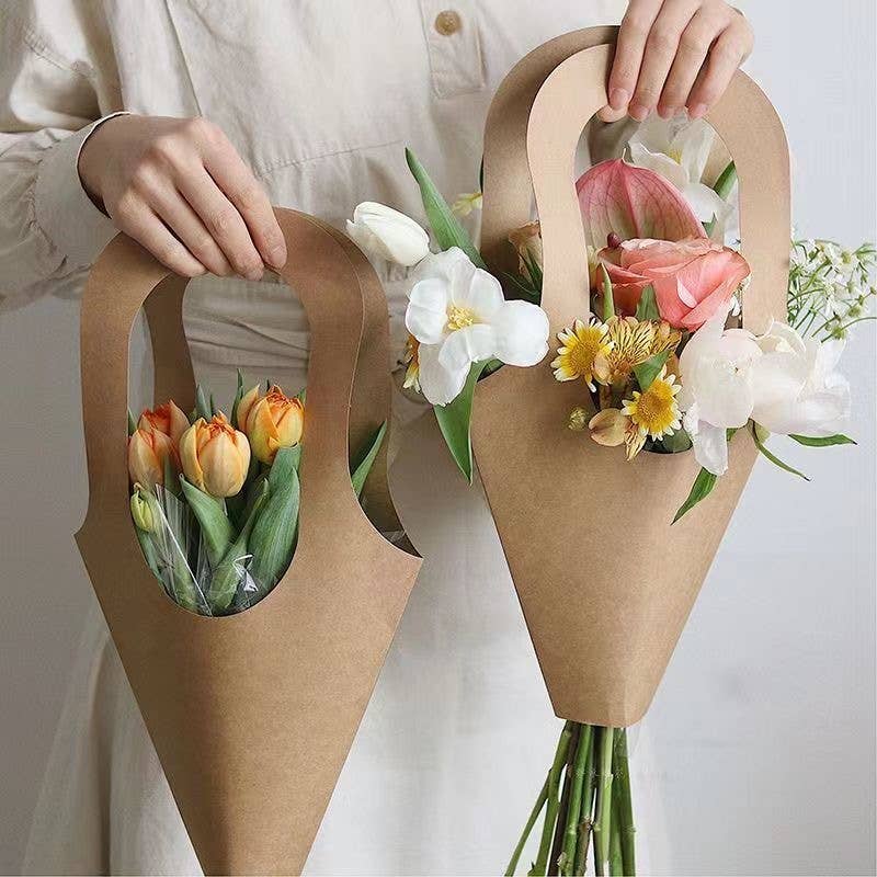 20pcs, 3 sizes kraft paper flower Bouquet sleeve w/ handle: Medium