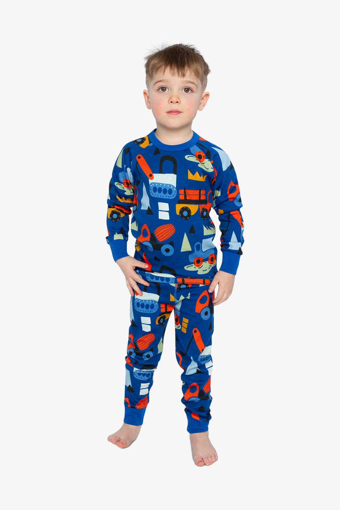 Organic Cotton Two Piece Pajama Set Blue Truck Print: 4