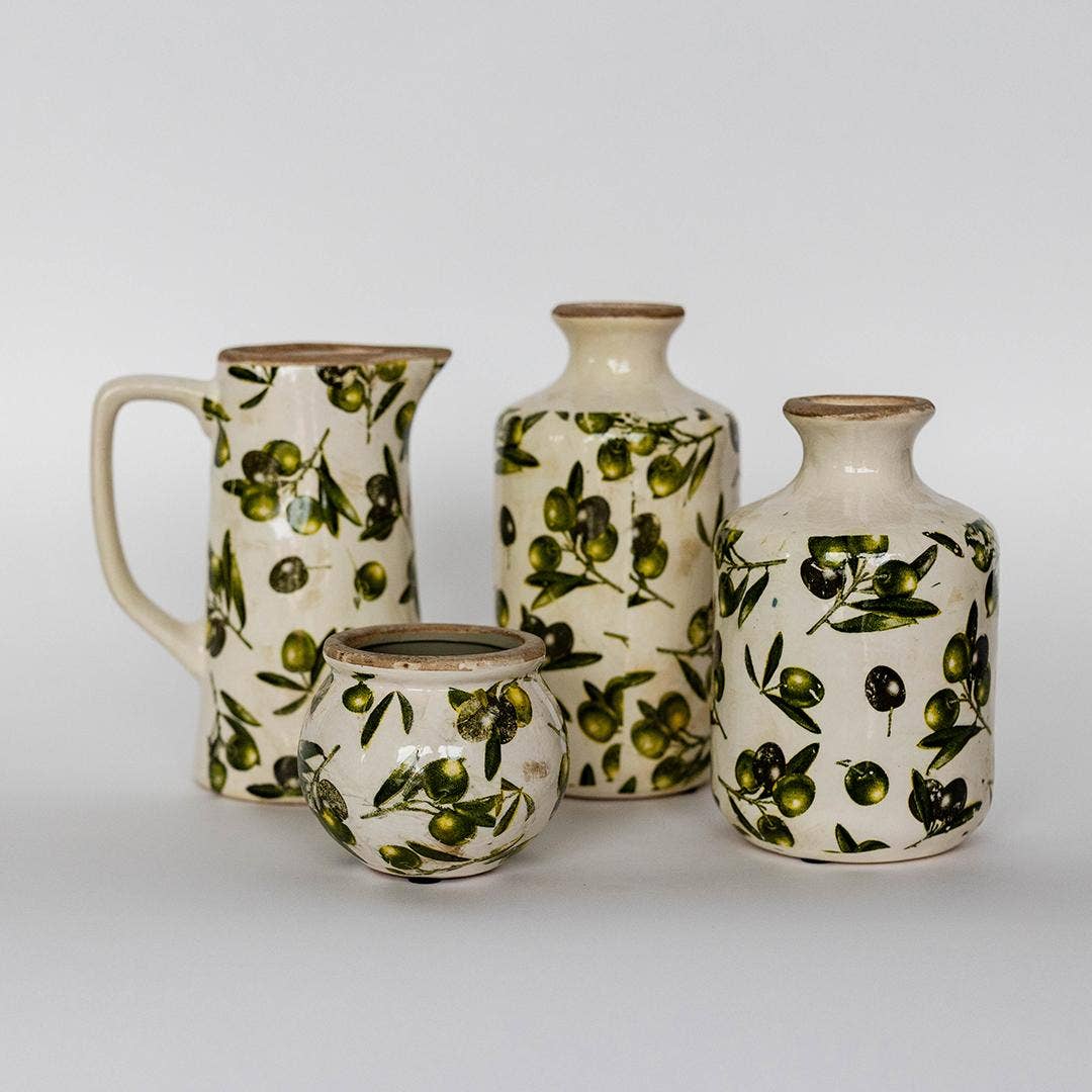 Tall Ceramic Vase With Floral Design, Large
