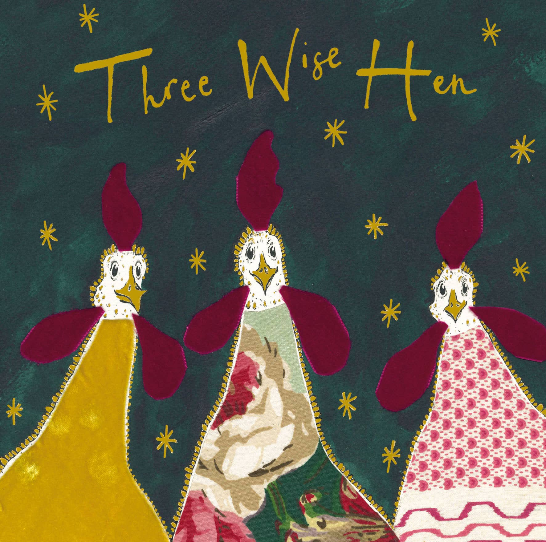 Three Wise Hen Gold Foil Christmas Card