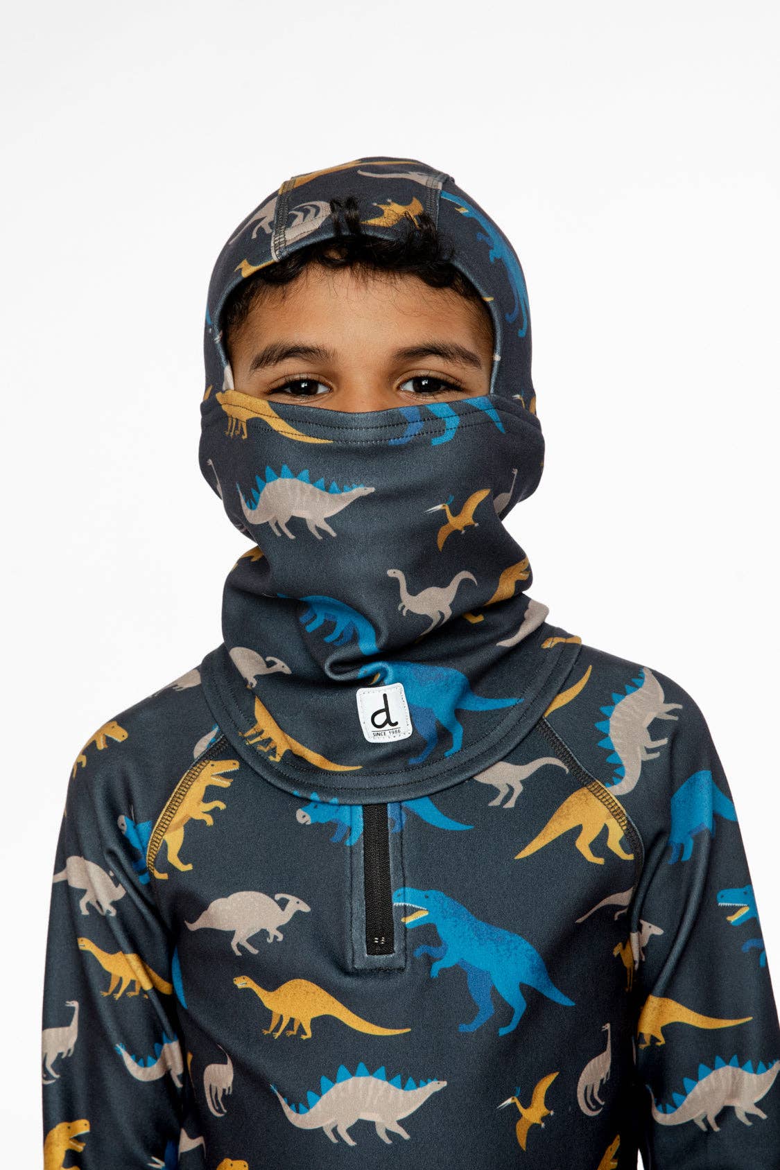Brushed Jersey Balaclava Grey And Blue Dinosaur Print: 5/8