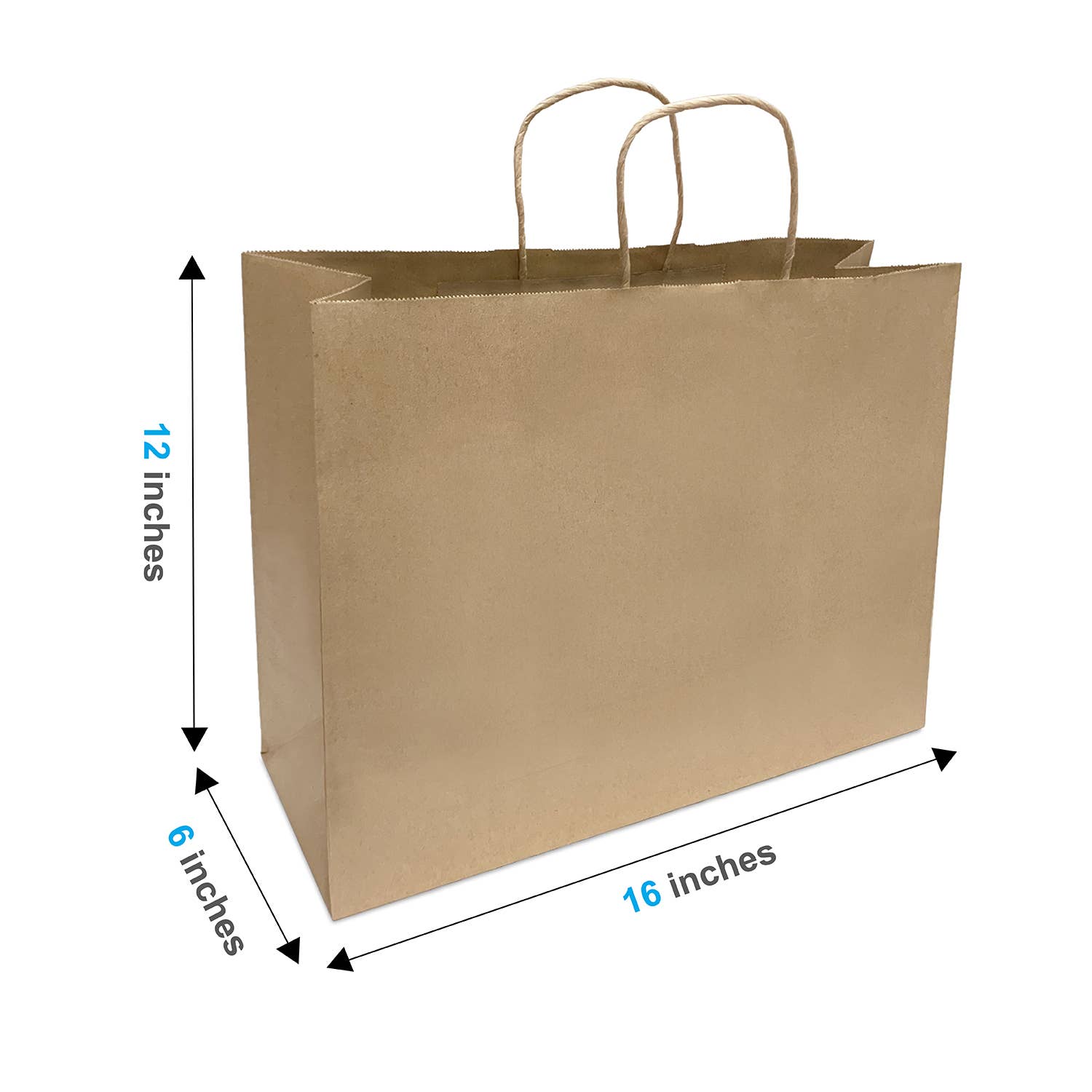 Vogue 16x6x12 inches Kraft Paper Bag Twisted Handles: 250 bags - $0.4/pc