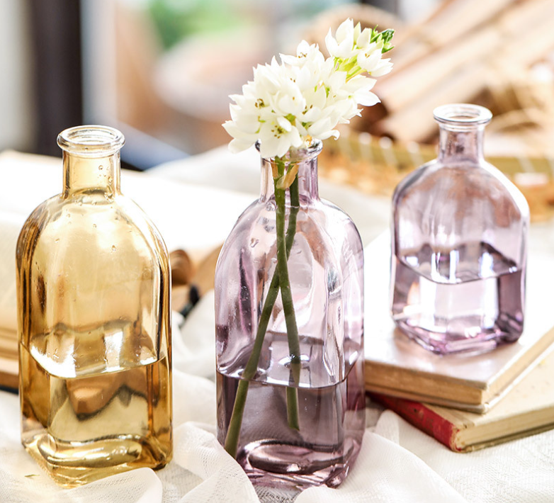 Colorful Bud Vase Set, Small Vases for Centerpieces Set of 2: Clear