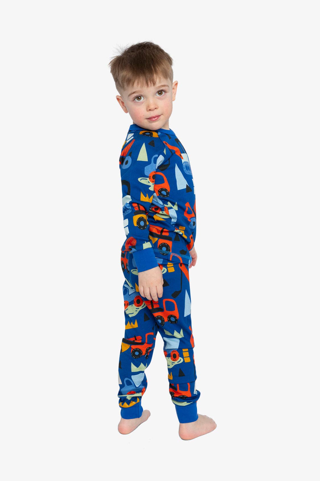 Organic Cotton Two Piece Pajama Set Blue Truck Print: 4