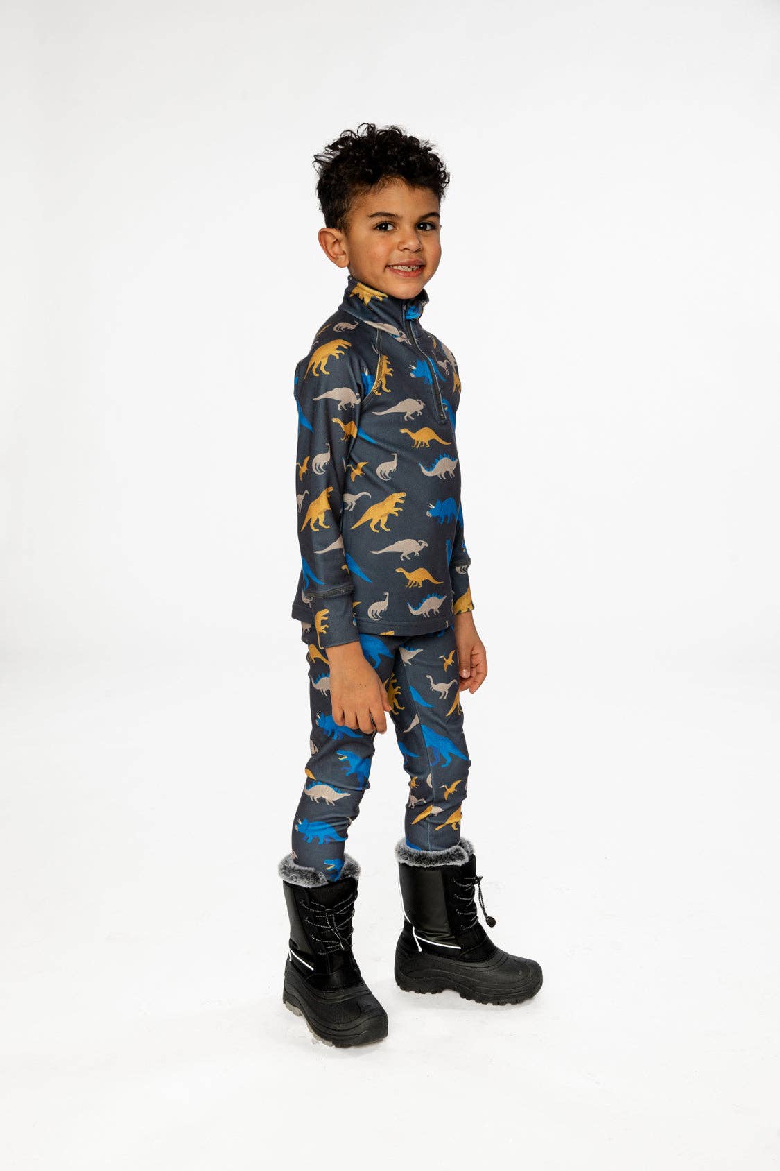 Two Piece Thermal Underwear Grey And Blue Dinosaur Print: 6