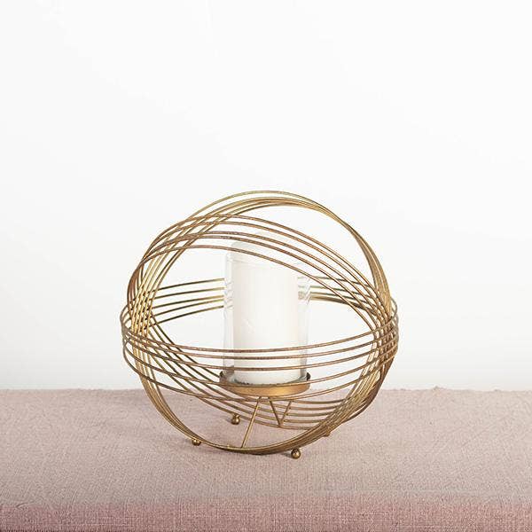 Gold Metal Sphere Tea Light Candle Holder, Small