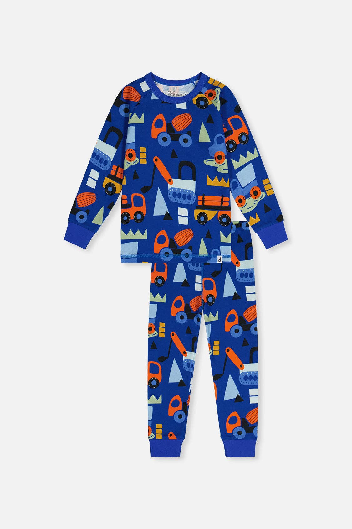 Organic Cotton Two Piece Pajama Set Blue Truck Print: 4