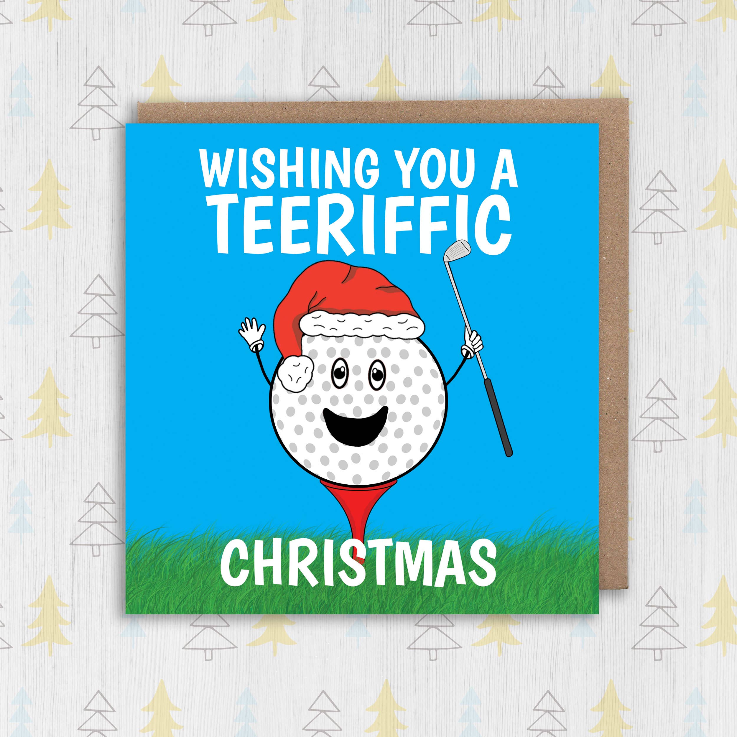 Funny golf Christmas card: Wishing you a teeriffic Christmas