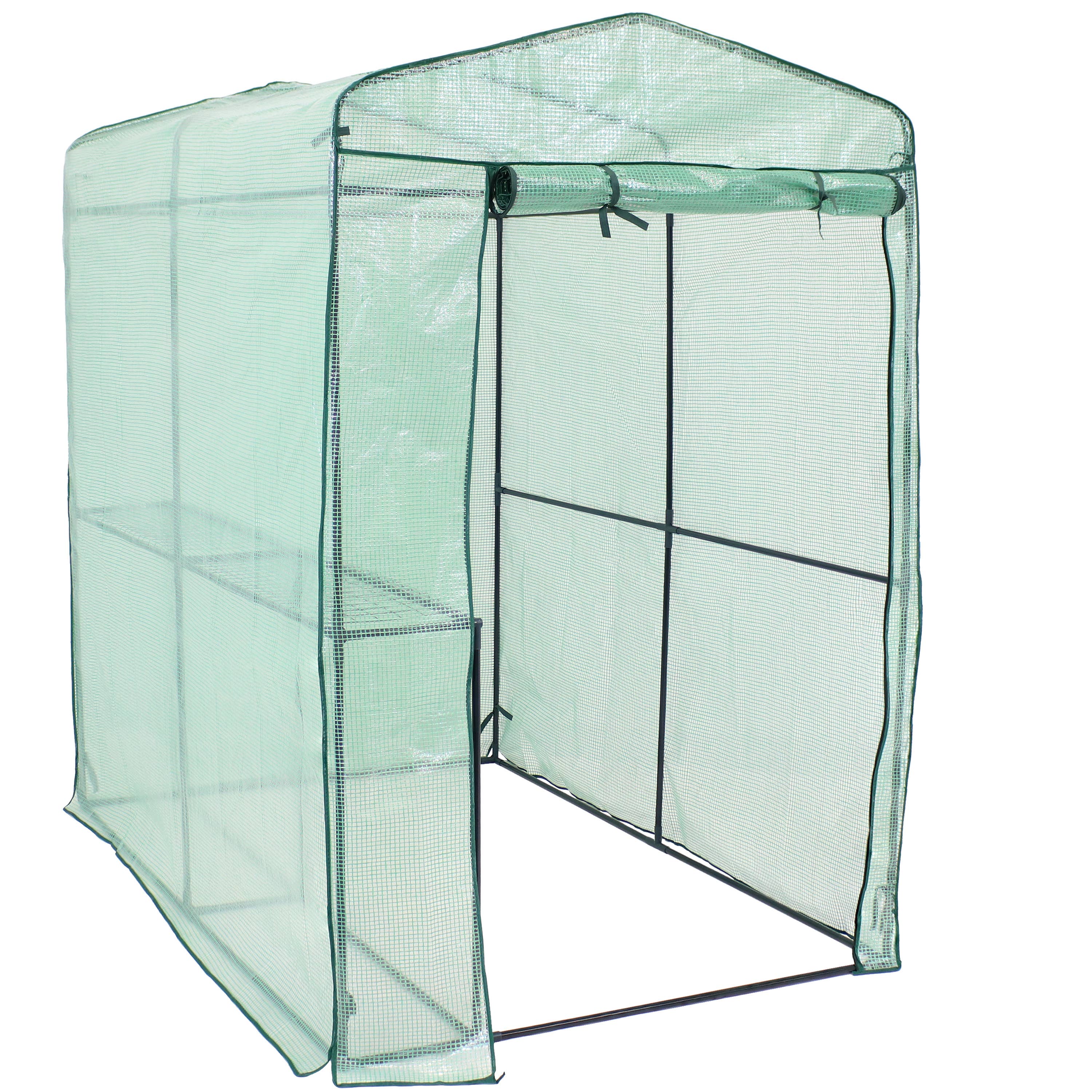Deluxe Walk-In Greenhouse with 1 Shelf for Outdoors - Green