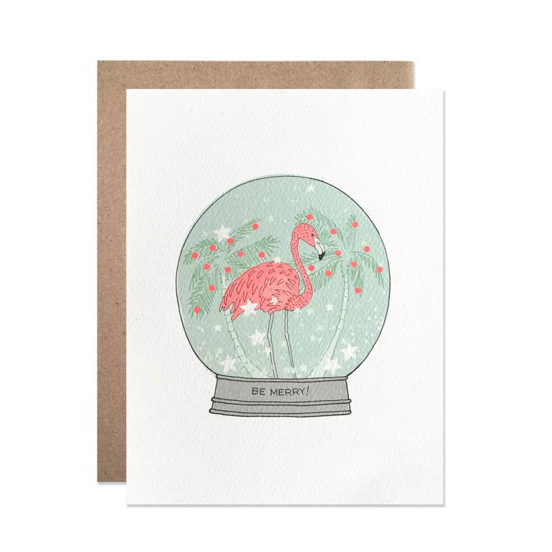Flamingo Snow Globe Card
