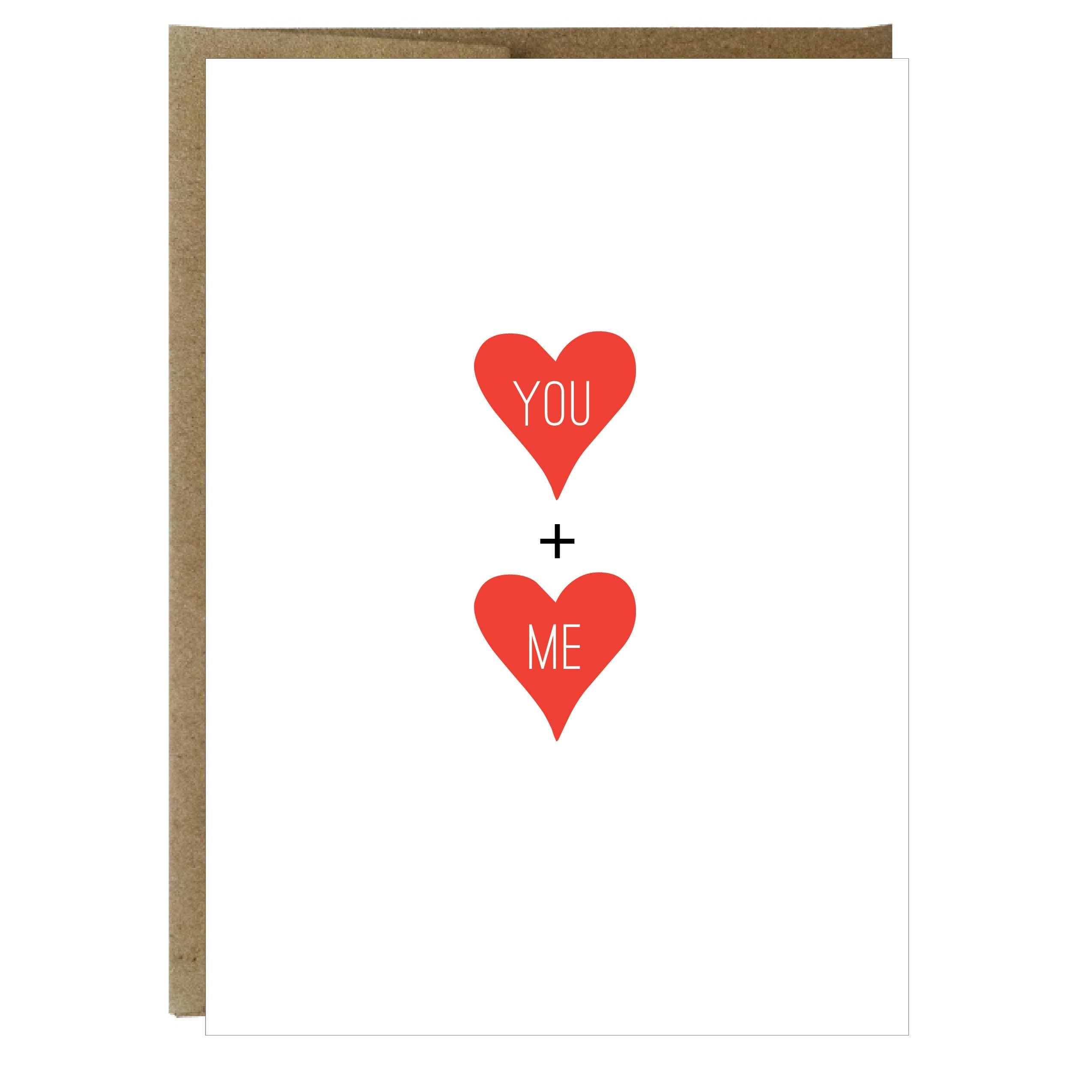 You + Me Hearts Letterpress Greeting Card