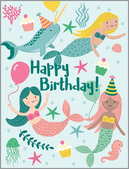 Birthday Greeting Card - Mermaids and Balloons-Kids