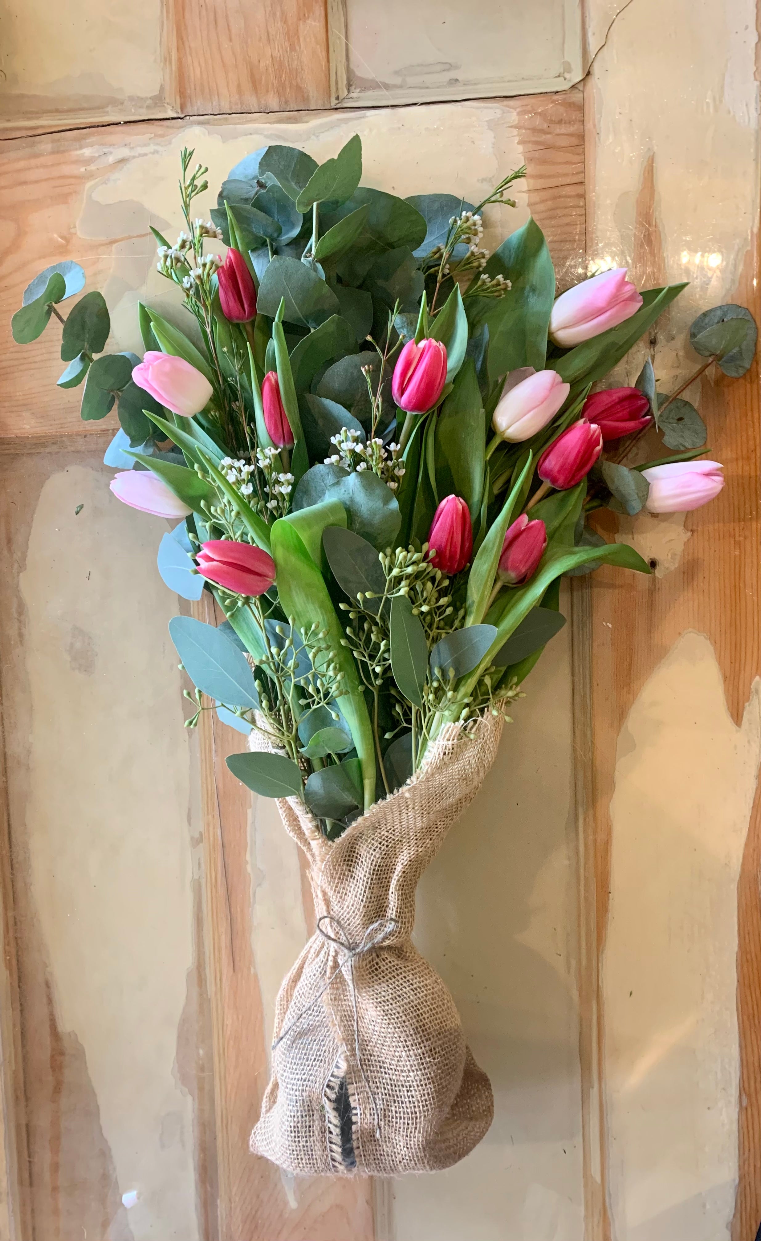 Burlap Wrapped Tulips