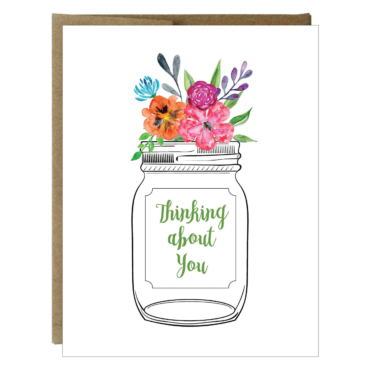 Mason Jar Bouquet Thinking About You Greeting Card
