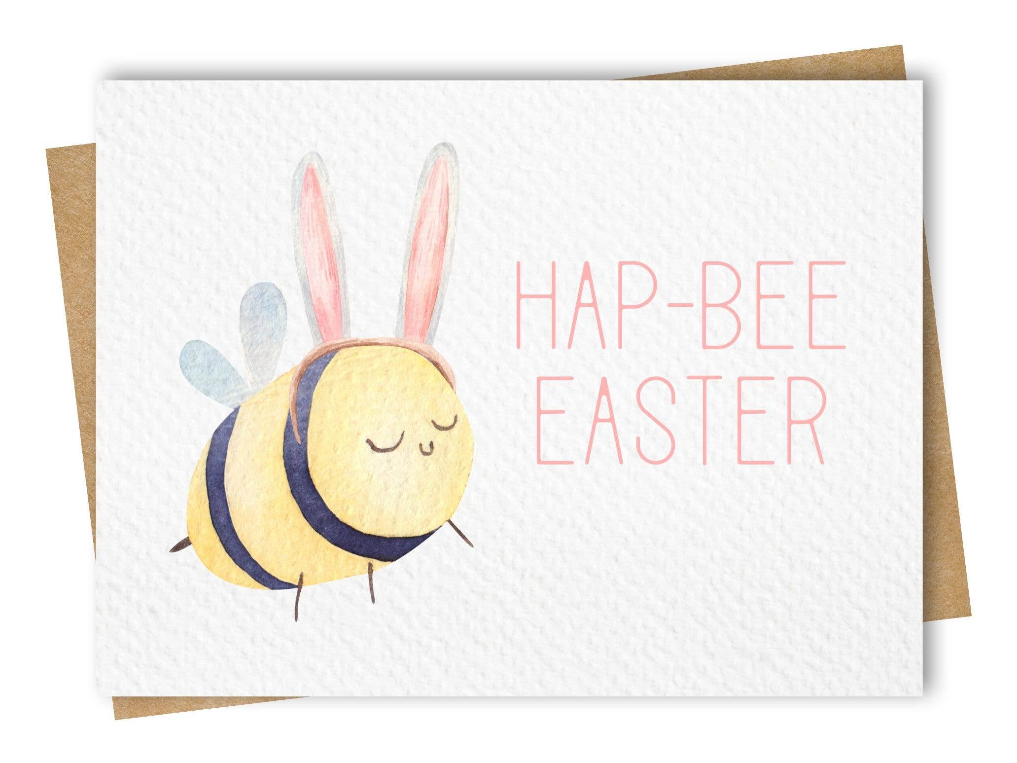 Bee with Ears - Hap-Bee Easter Card, Includes Kraft Envelope: Square